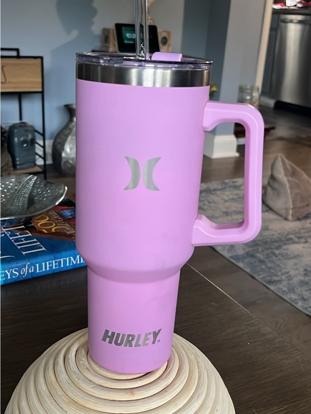 Hurley Pink Insulated Travel Mug with Handle and Lid